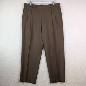 Ballin Pants Mens 36 Brown Super 120s Wool Dress Trousers Pleated Made Canada